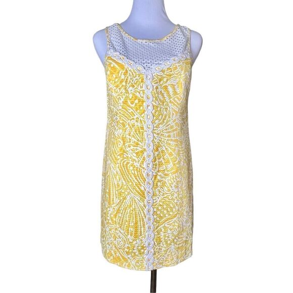 Lilly Pulitzer MacFarlane Sunglow Yellow Sea Cups Pigment sz 6 Shift Dress $198 - Picture 1 of 14